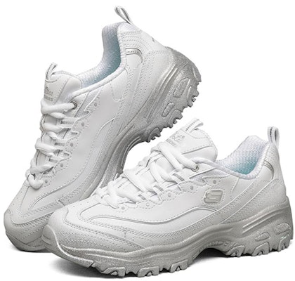 (Women) Skechers D'Lites 1.0 Low-Top Running Shoes White/Silver 149231-WSL Lookbook (Women) Skechers D'Lites 1.0 Low-Top Running Shoes White/Silver 149231-WSL