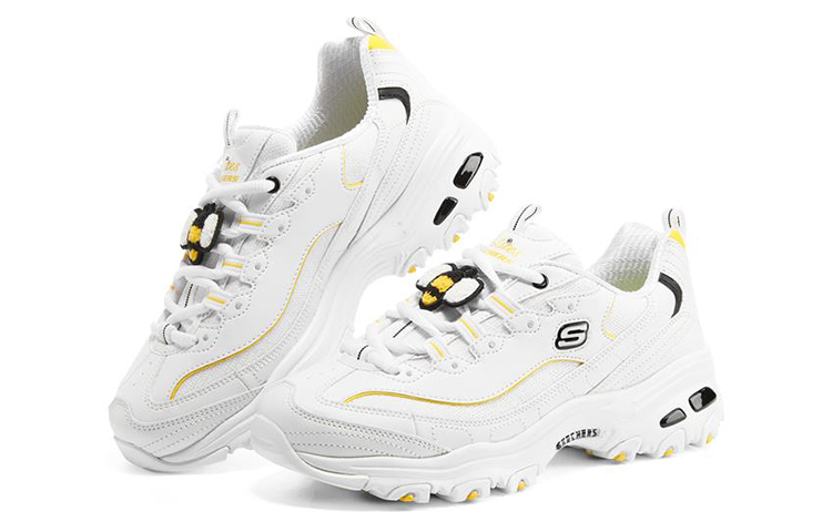 Lookbook Skechers D‘Lites 1.0 防滑低筒懷舊風鞋款 女士 白黃色
