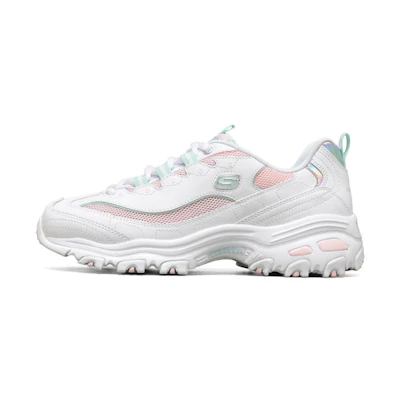 (W) Skechers D'Lites 1.0 'White Light Pinkred Light Green'