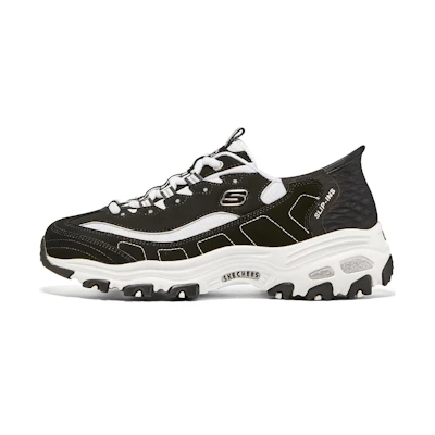 (W) Skechers D'Lites 1.0 Chunky Sneakers 'Black White'