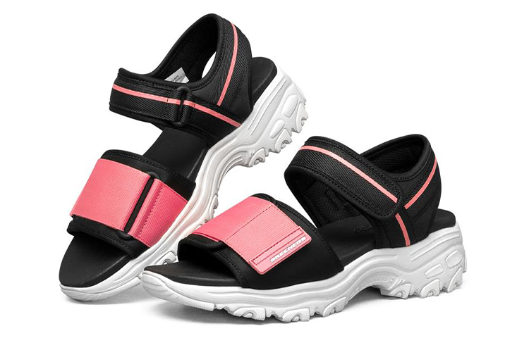 Lookbook (W) Skechers D'Lites 1.0 Sandal Hitam/Merah Jambu 119239-BKPK