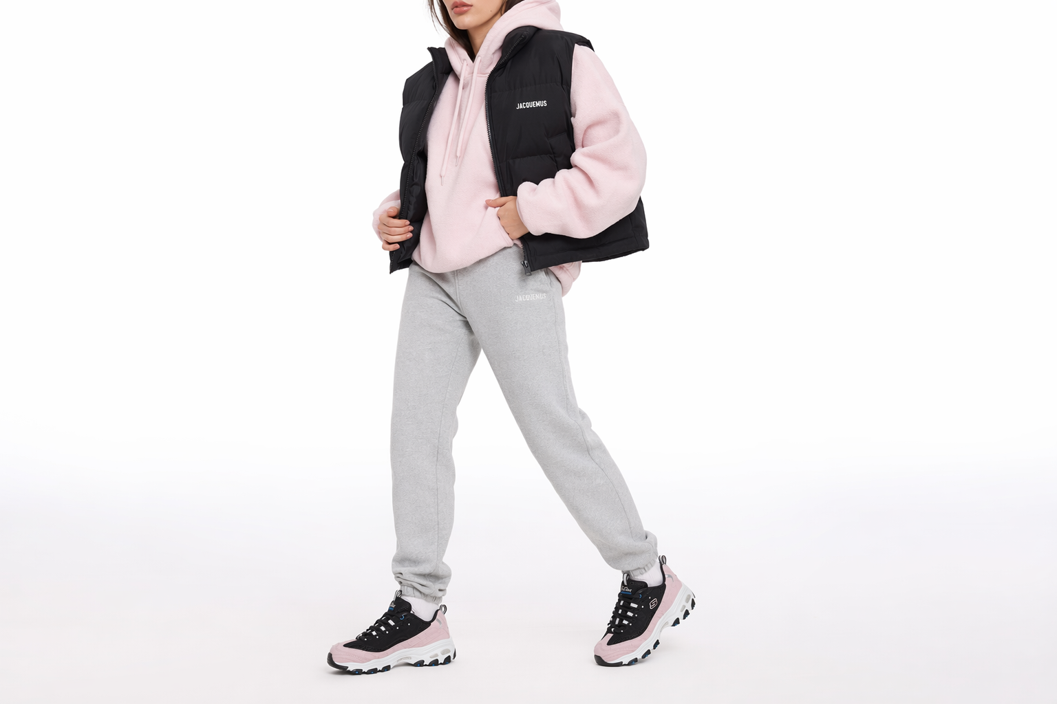 Order (Women) Skechers D'lites 1.0 Sports Shoes Black/Pink 13171-BKPK