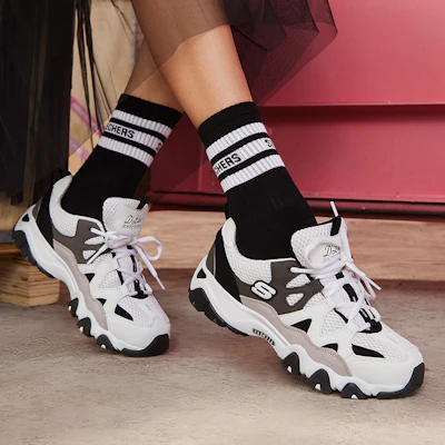 (Women) Skechers D'lites 2.0 'Black White Grey' 99999693-WBGY Cheap (Women) Skechers D'lites 2.0 'Black White Grey' 99999693-WBGY