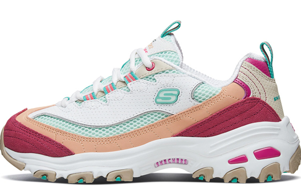 (Women) Skechers D'lites 2.0 Chance White/Green/Pink