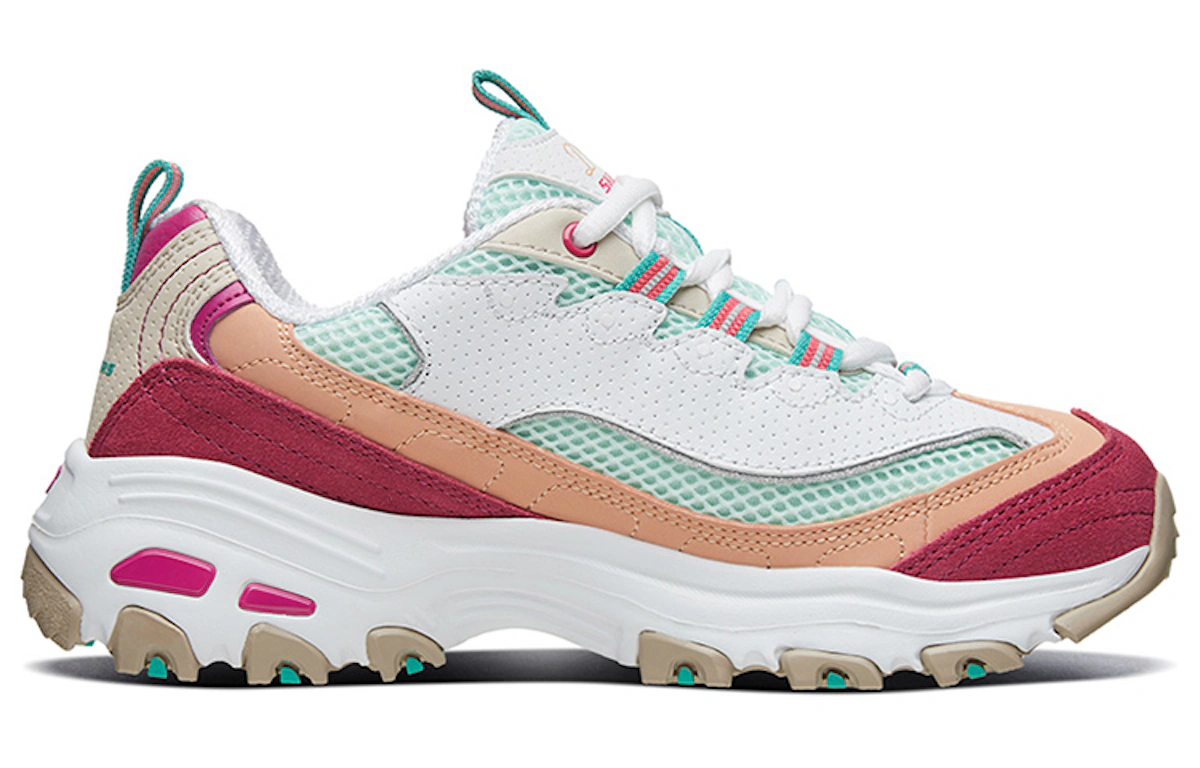 (Women) Skechers D'lites 2.0 Chance White/Green/Pink