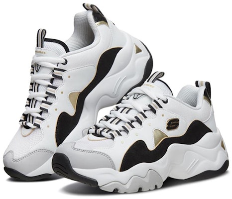 Skechers D'LITES 3.0 復古 低幫 運動休閒鞋 女款 白黑金 Lookbook Skechers D'LITES 3.0 復古 低幫 運動休閒鞋 女款 白黑金