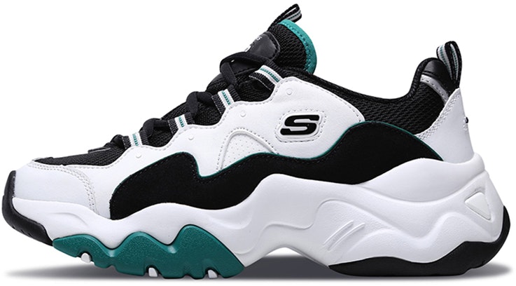 women-skechers-d-lites-3-black-white-green-12955-wgrn