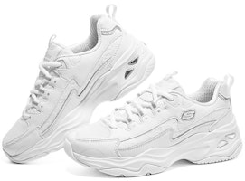 Skechers D'lites 4.0 蕾絲熊 舒適耐磨低筒運動鞋 女款 白銀 Lookbook Skechers D'lites 4.0 蕾絲熊 舒適耐磨低筒運動鞋 女款 白銀