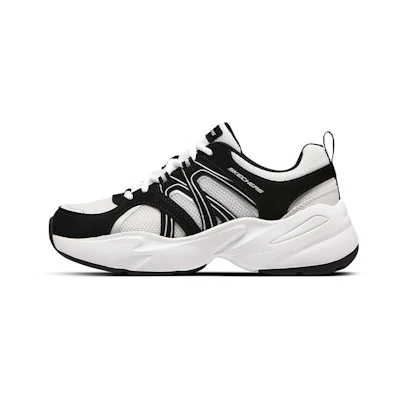(W) Skechers D'LITES 'Fashion Breathable Mesh Black and White'