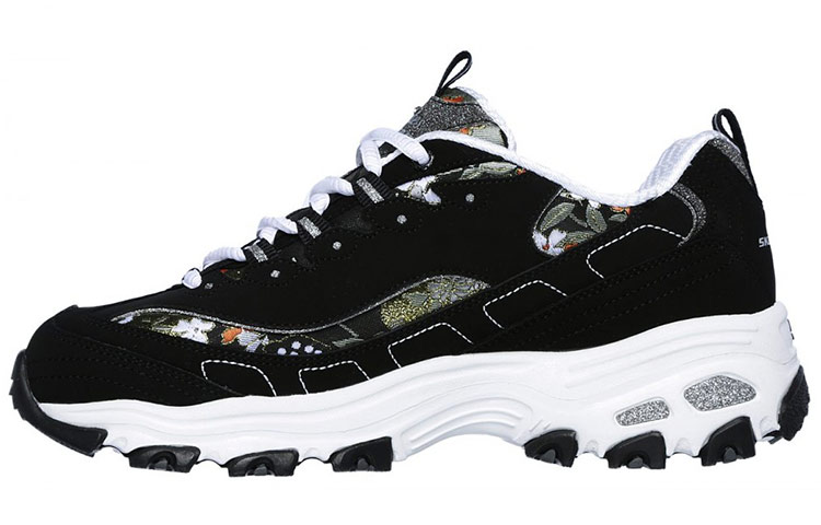(W) Skechers D'lites Floral Days Running Shoes Black/White