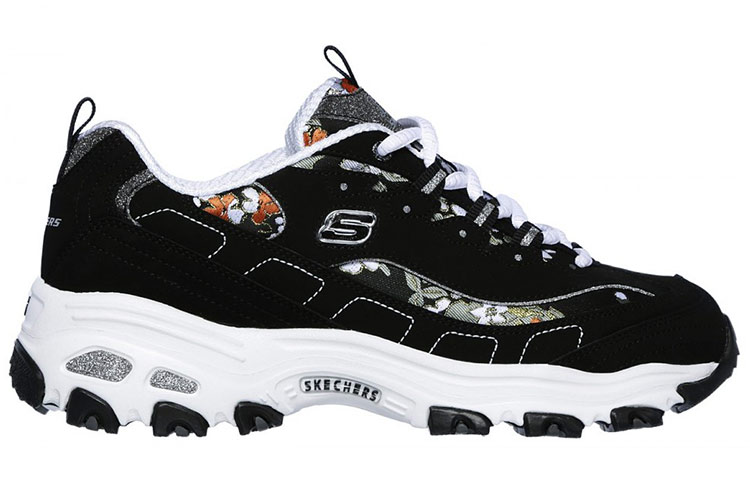 (W) Skechers D'lites Floral Days Running Shoes Black/White 圖 2