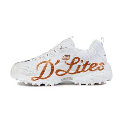 (W) Skechers D Lites Glitzy City Running Shoes White/Gold