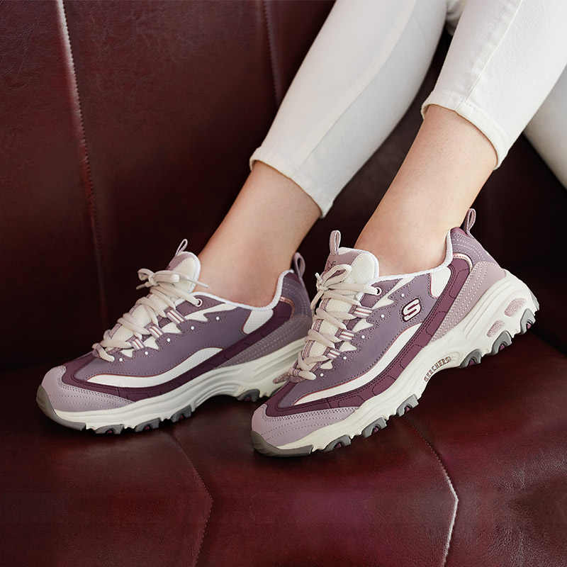 Sizing Skechers D‘LITES 奶茶熊芋圓波波 耐磨 低筒 老爹鞋 女款 紫白