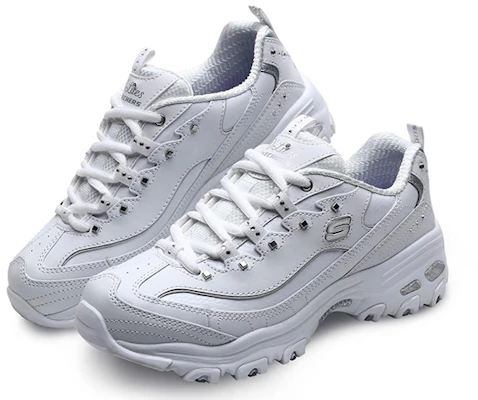 Skechers D'LITES 潮流復古 低筒 運動休閒鞋 女款 銀白 Lookbook Skechers D'LITES 潮流復古 低筒 運動休閒鞋 女款 銀白