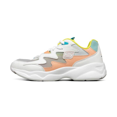 (W) Skechers D Lites Airy Low-Running Shoes White/Orange/Green