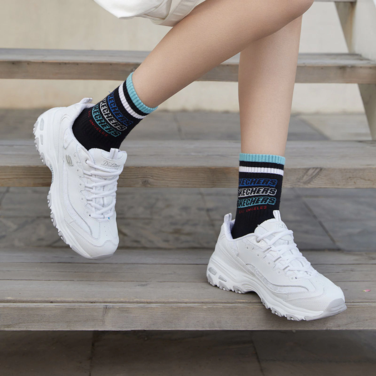 (Women) Skechers D'Lite-Looking Glass 'White Grey'