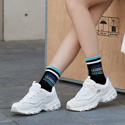 (Women) Skechers D'Lite-Looking Glass 'White Grey'