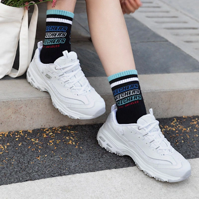 (Women) Skechers D'Lite-Looking Glass 'White Grey'