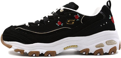(Women) Skechers D'Lites Low-Top Daddy Shoes Black 13084-BKW (Women) Skechers D'Lites Low-Top Daddy Shoes Black 13084-BKW