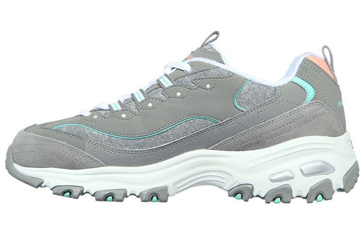 (Women) Skechers D'Lites Low-Top Running Shoes Grey/Green 149060-GYMN