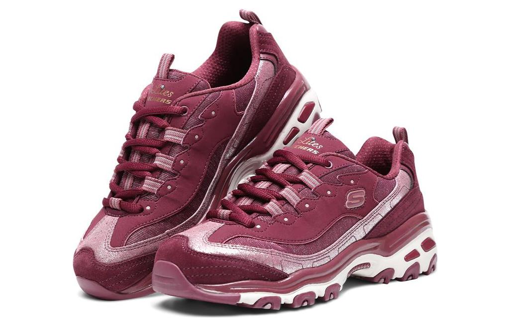 Lookbook Skechers D'LITES 減震耐磨回彈 低幫 運動休閒鞋 女款 酒紅色