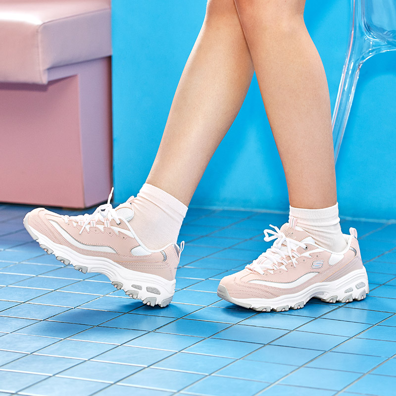 Sizing (W) Skechers D'lites 斯凯奇老爹鞋 粉白色时尚运动鞋 11930-LPKW