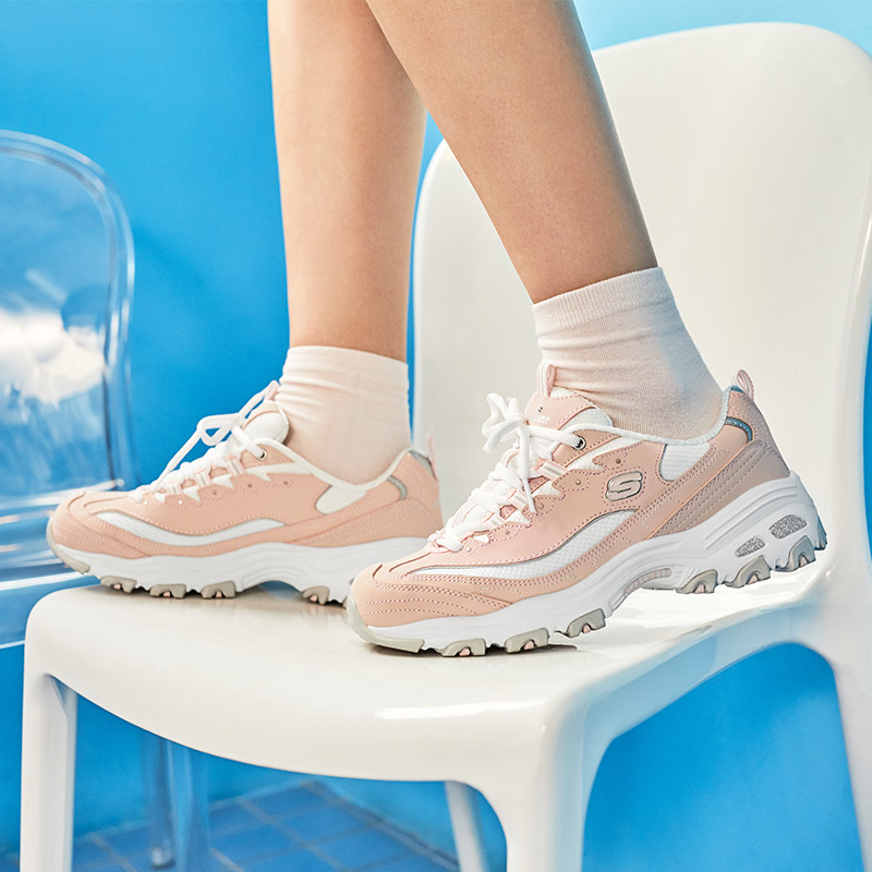 Cheap (W) Skechers D'lites 斯凯奇老爹鞋 粉白色时尚运动鞋 11930-LPKW