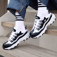 Sizing (Women) Skechers D'lites-New Retro 'Black White Silver' 11914-BKW