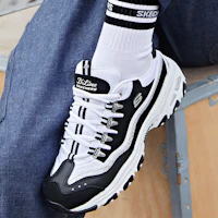 Cheap (Women) Skechers D'lites-New Retro 'Black White Silver' 11914-BKW