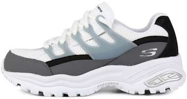 (Women) Skechers D'Lites Low-Top Daddy Shoes White/Grey 66666253-BKW (Women) Skechers D'Lites Low-Top Daddy Shoes White/Grey 66666253-BKW