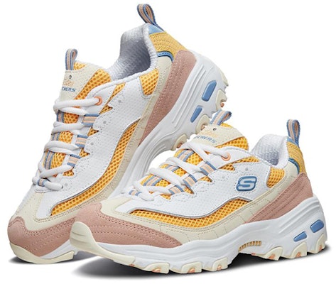 (Women) Skechers D'Lites 1.0 low running Shoes White/Yellow 13146-WYL Lookbook (Women) Skechers D'Lites 1.0 low running Shoes White/Yellow 13146-WYL