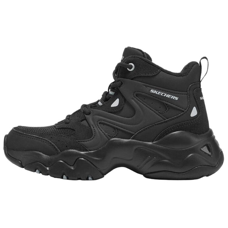(Women) Skechers D'Lites Mid-Top Dad Shoes Black, Comfortable & Warm Elevated Style 169078-BKGY