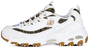(Women) Skechers D Lites Quick Leopard Low-Dad Shoes White 13158-WHLD (Women) Skechers D Lites Quick Leopard Low-Dad Shoes White 13158-WHLD