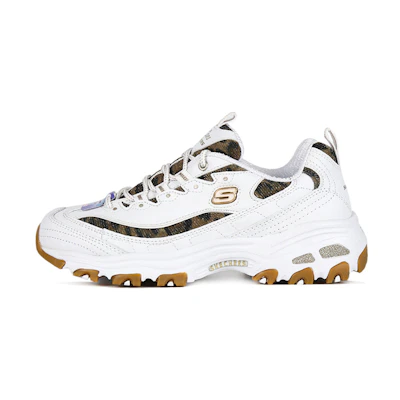 (W) Skechers D Lites Quick Leopard Low-Dad Shoes White