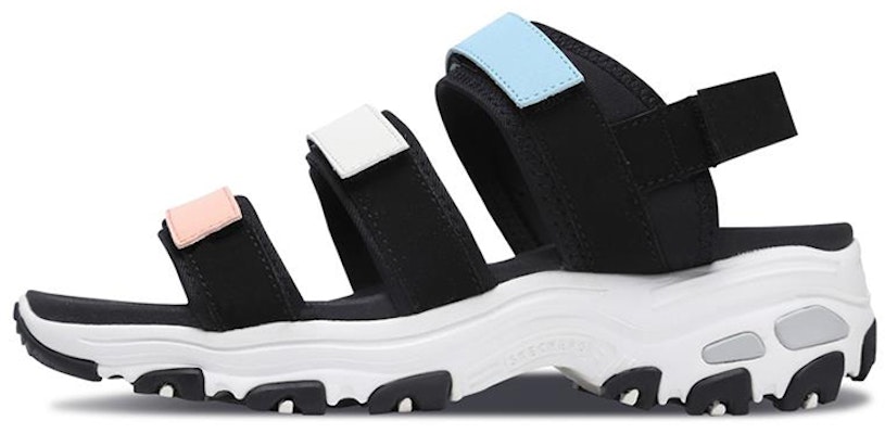 (Women) Skechers D'Lites Sandals Black/White/Blue 66666108-MULT Buy (Women) Skechers D'Lites Sandals Black/White/Blue 66666108-MULT