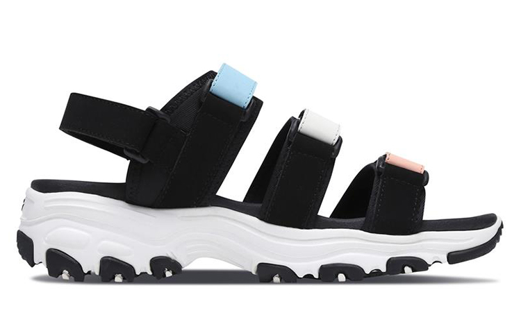 Order (Women) Skechers D'Lites Sandals Black/White/Blue 66666108-MULT