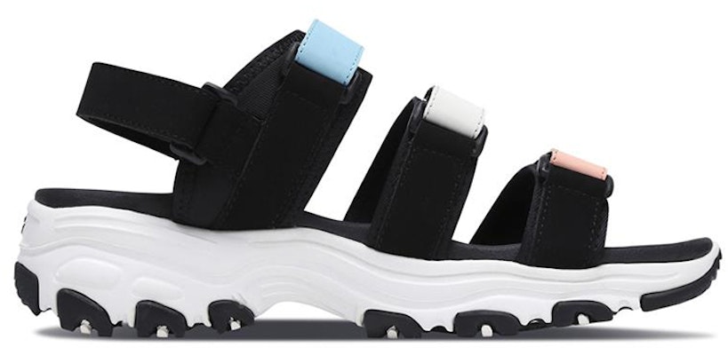 (Women) Skechers D'Lites Sandals Black/White/Blue 66666108-MULT Order (Women) Skechers D'Lites Sandals Black/White/Blue 66666108-MULT