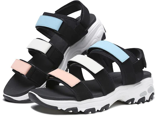 (Women) Skechers D'Lites Sandals Black/White/Blue 66666108-MULT Lookbook (Women) Skechers D'Lites Sandals Black/White/Blue 66666108-MULT