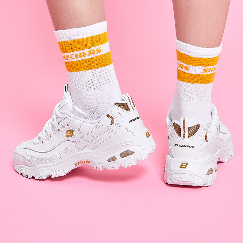 Sizing Skechers D‘LITES 小白熊金標小白熊 低筒 老爹鞋 女款 白金色