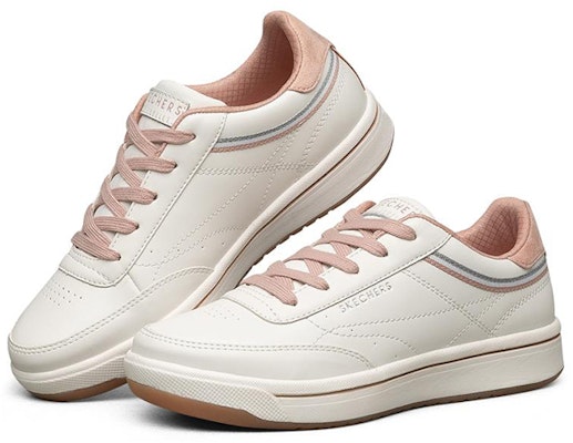 Skechers Downtown 低幫板鞋 女款 白粉色 Lookbook Skechers Downtown 低幫板鞋 女款 白粉色