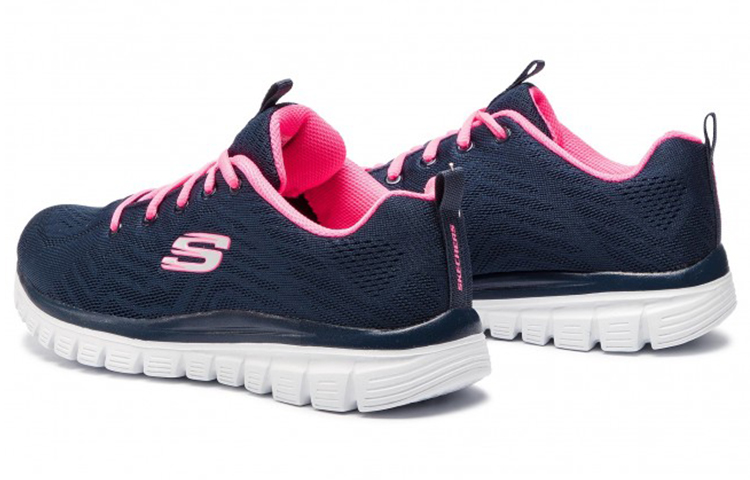 Lookbook (W) Skechers Dynamight Sepatu Lari Low-Top Biru/Pink 12119-NVHP