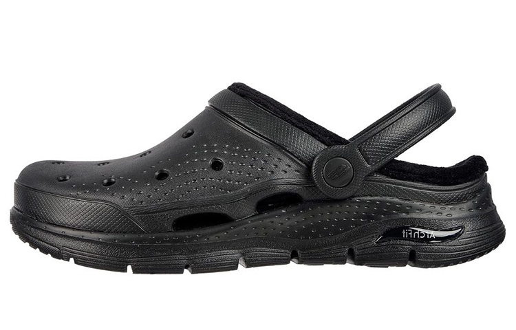(Women) Skechers Foamies: Arch Fit Lined-Cozy Gal 'Black Hollow Cut Sport Slide' 111386-BBK