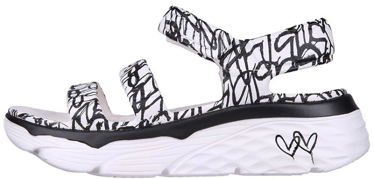 women-skechers-foamies-max-cushioning-about-love-black-and-white-111323-wbk