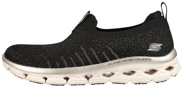women-skechers-glide-step-flex-black-gold-slip-on-104306-bkgd