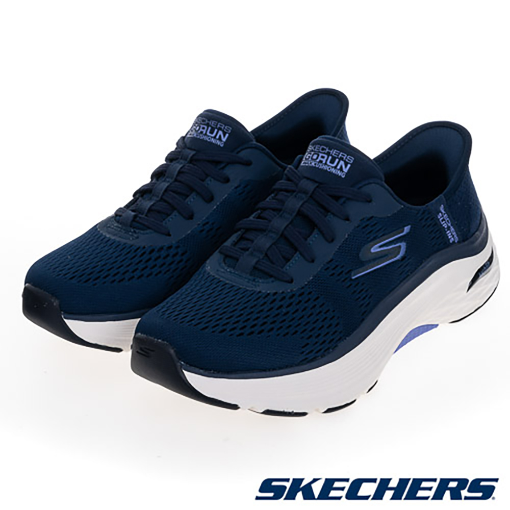 (W) SKECHERS Go Run Max Cushioning Arch Fit Wide Running Shoes Blue Indigo