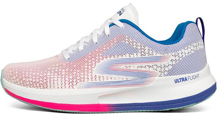 (Women) Skechers Go Run Pulse 'White Neon Pink Blue' 128105-WMLT Buy (Women) Skechers Go Run Pulse 'White Neon Pink Blue' 128105-WMLT