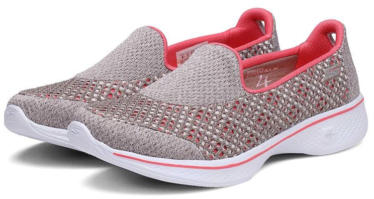 Skechers Go Walk 4 一脚蹬運動休閒鞋 女款 灰珊瑚色 Lookbook Skechers Go Walk 4 一脚蹬運動休閒鞋 女款 灰珊瑚色