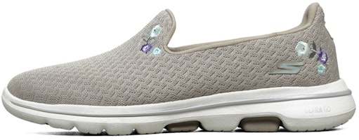 (Women) Skechers Go Walk 5 Gray-Brown 'Trend Breathable Casual Slip-On' 124002-TPE (Women) Skechers Go Walk 5 Gray-Brown 'Trend Breathable Casual Slip-On' 124002-TPE