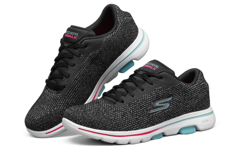 Lookbook (W) Skechers Go Walk 5 Chaussures de Sport Noir/Blanc/Vert 15951-BKMT