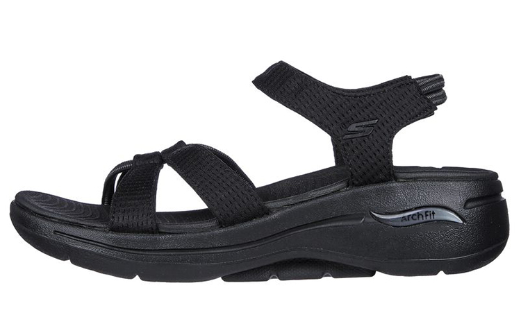 (W) Skechers Go Walk 'Lightweight Thick Sole Sports Sandals - Black'
